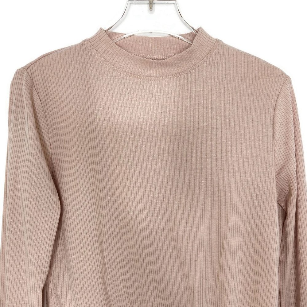 Wonderly Mock Neck Top Small Soft Pink Ribbed Twist Front Long Sleeve - Picture 2 of 8